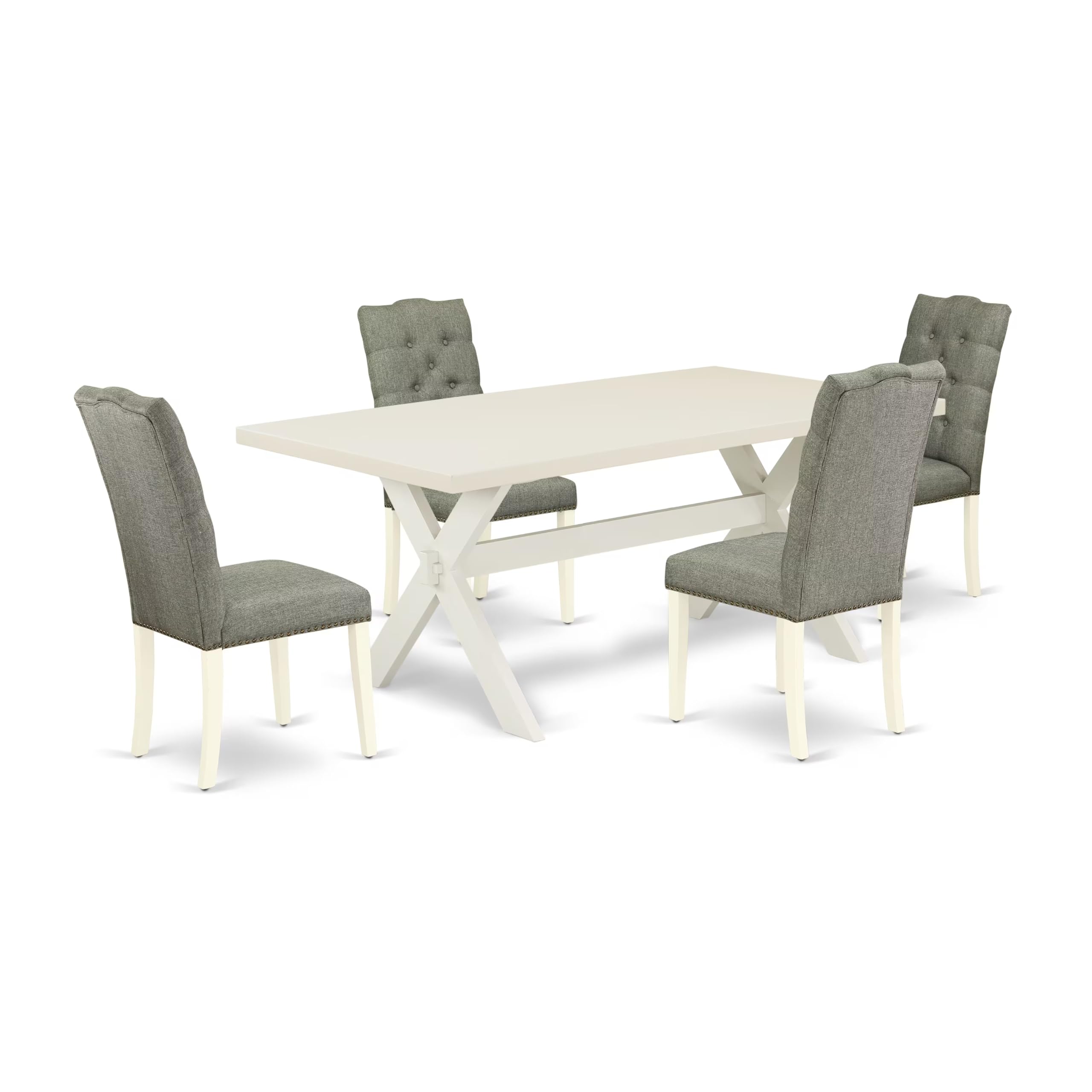 East West Furniture X027El207-5 5 Piece Dining Room Furniture Set Includes A Rectangle Dining Table With X-Legs And 4 Gray Linen Fabric Upholstered Chairs, 40X72 Inch, Multi-Color